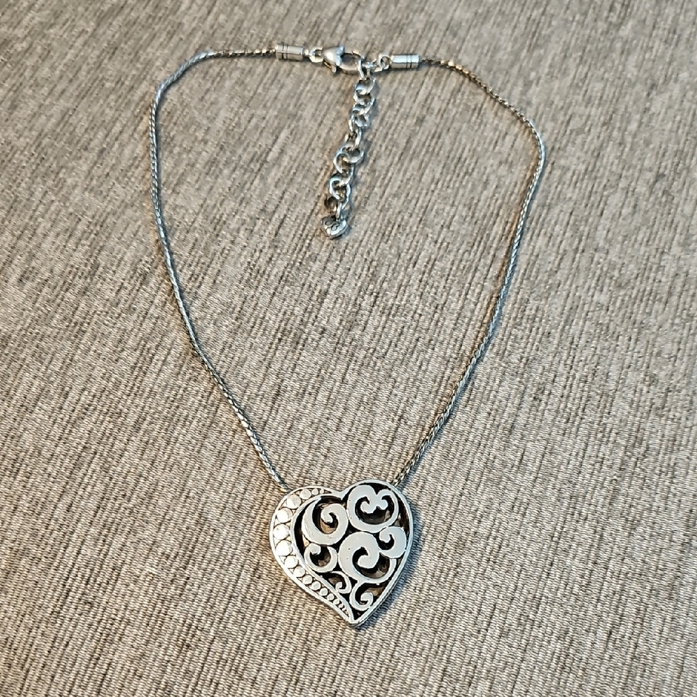 Brighton Silver Heart Filigree Necklace